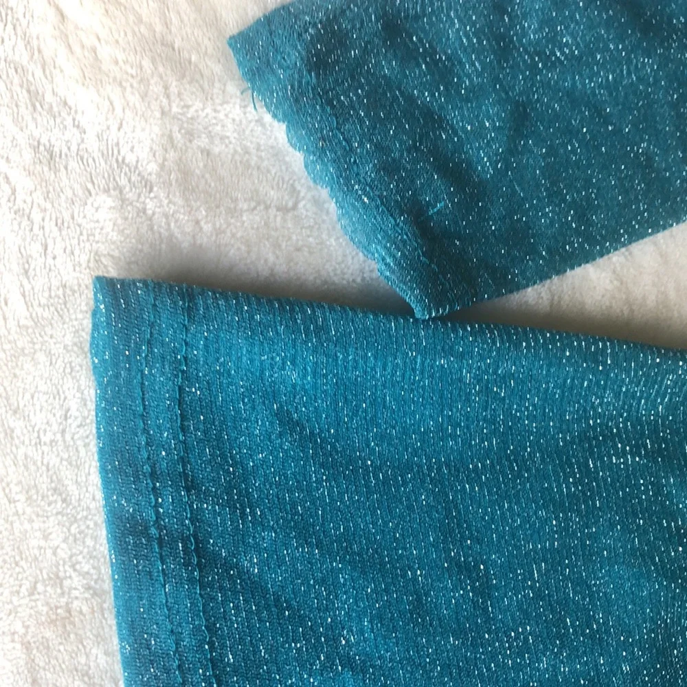 ⬇️ % OFF Icecapades XS S SM Sheer Long sleeve sparkle Teal blouse dress shirt - Picture 5 of 8